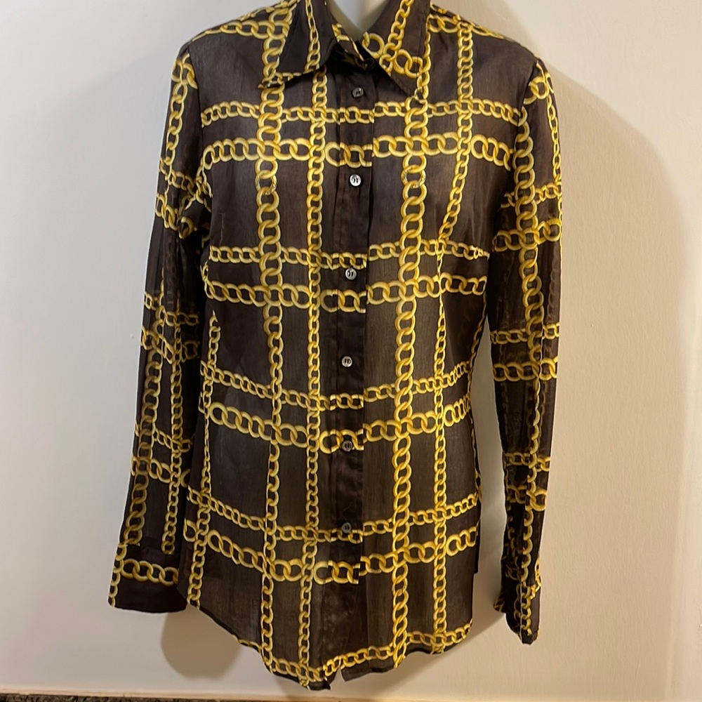 Dolce & Gabbana Chain Link Brown Semi Sheer Blouse